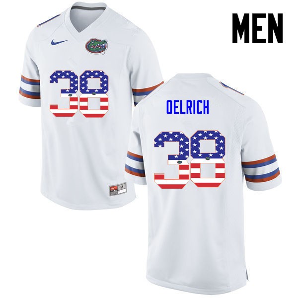 Florida Gators Men #38 Nick Oelrich College Football USA Flag Fashion White